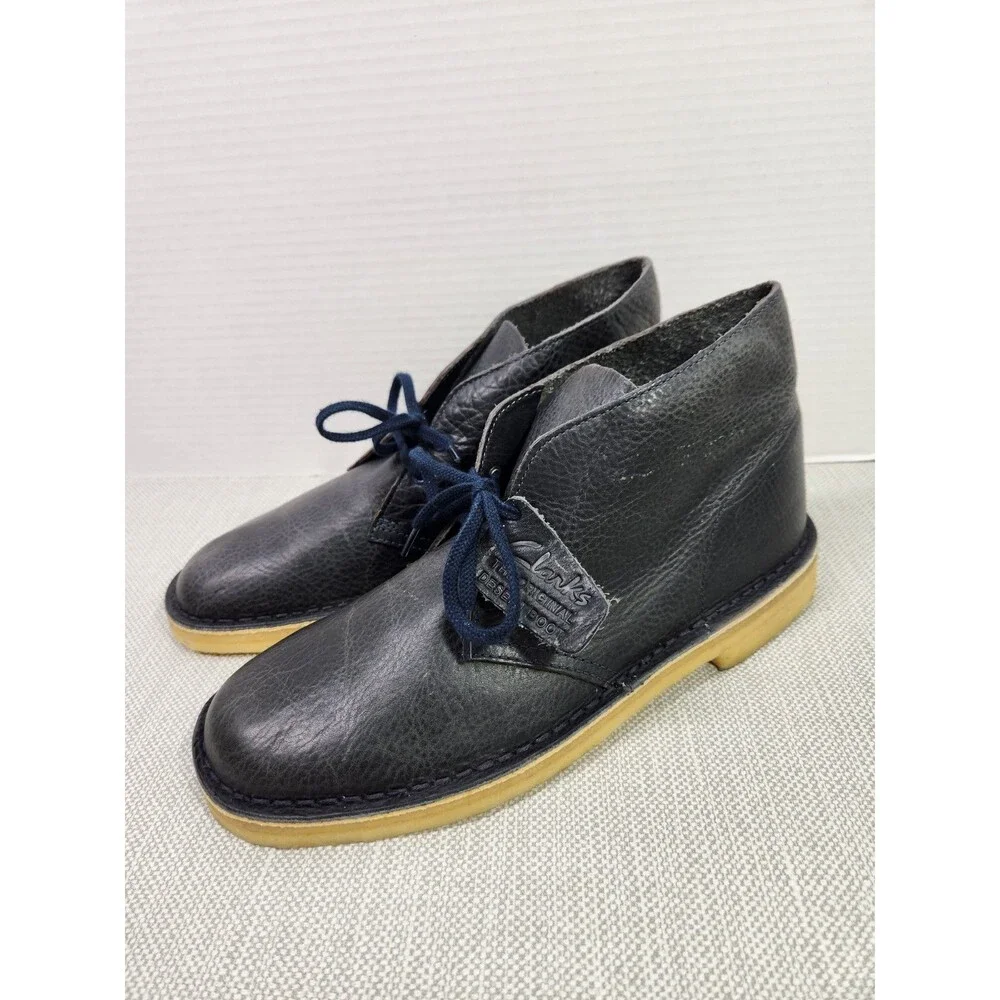 Clarks Originals 7.5 M Desert Boots Navy Blue Leather Chukka Crepe Soles 12780